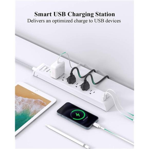 2 Pack Power Strip - 12FT Long Extension Cord with 6 Outlets and 2 USB - Picture 3 of 6